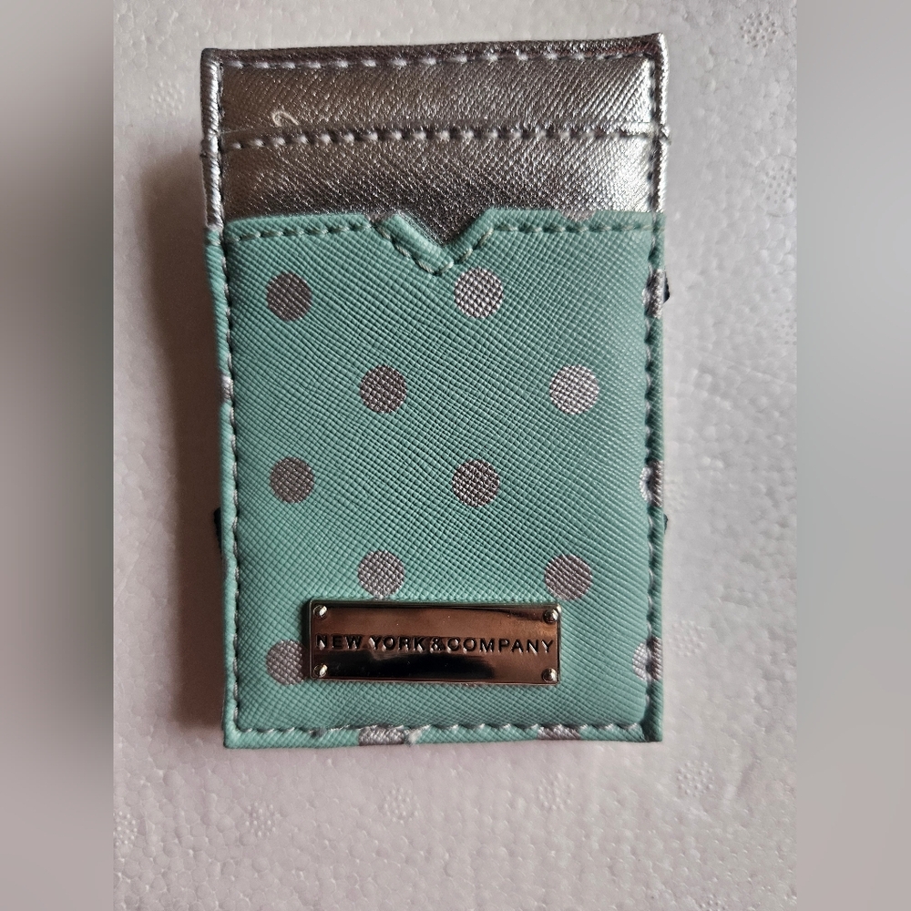 New York & Company Silver and Blue Polka Dot Small Magic Wallet/Card Holder